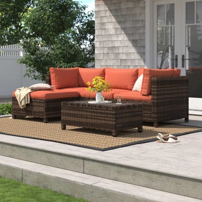 Chic Crate - Parkhurst 3-Person Outdoor Rattan Sectional w/ Cushions & Weather-Resistant Steel