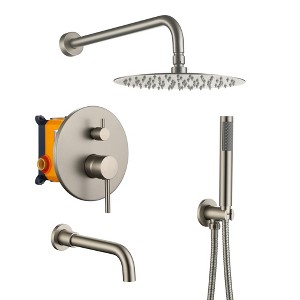 CLIHOME 10-Inch Three-function Wall Mount Round Shower System Set With Bathtub Spout - 1 of 4