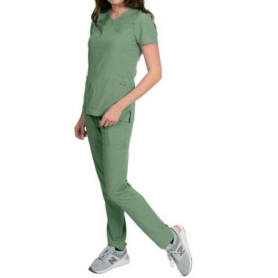 Medgear Celeste Women's Stretch Scrubs Cross Over Neckline Top and Slim Leg Pants