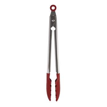 Uxcell Kitchen Tongs for Cooking Stainless Steel Tongs Silicone Grip Grill - Burgundy - 12