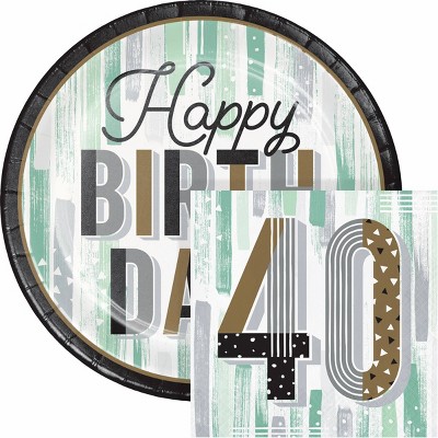 Creative Converting Minted Milestone Chocolate Chip Mint 40th Birthday Plates and Napkins Set 16ct