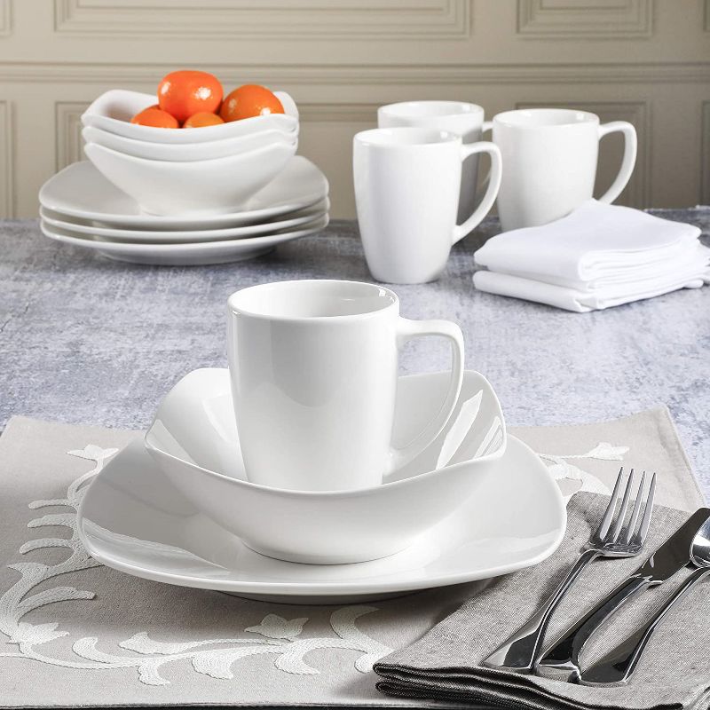 Gibson Home Zen Buffetware Versatile 12 Piece Square Dinnerware Dish Set with Multi Sized Plates, Bowls, and Mugs, White, 4 of 7