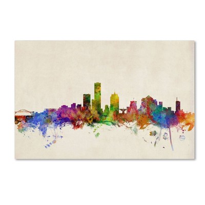 22" x 32" Milwaukee Watercolor Skyline by Michael Tompsett - Trademark Fine Art