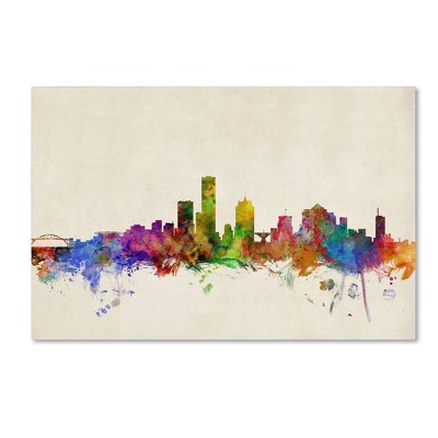 22" x 32" Milwaukee Watercolor Skyline by Michael Tompsett - Trademark Fine Art