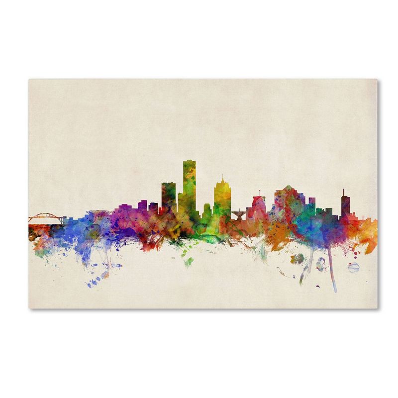 22&#34; x 32&#34; Milwaukee Watercolor Skyline by Michael Tompsett - Trademark Fine Art, 1 of 6