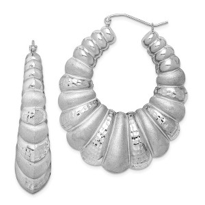 Black Bow Jewelry Sterling Silver Diamond-Cut Oval Shrimp Hoop Earrings, 50mm (1-7/8 in) - 1 of 3