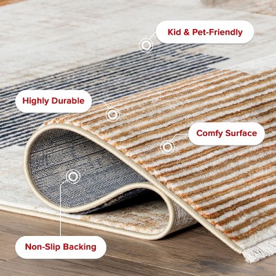 Navy and Beige Synthetic Southwestern Rectangular Area Rug