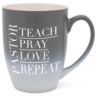 Elanze Designs Pastor Teach Pray Love Two Toned Ombre Matte Grey and White 12 ounce Ceramic Stoneware Coffee Cup Mug
