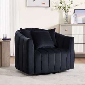 Hrinhom 40.4"W Oversized 360° Swivel Accent Barrel Chair,Upholstered Half Cozy Sofa with 3 Pillows - 1 of 4