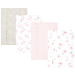 Hudson Baby Infant Girl Cotton Flannel Burp Cloths, Pink Honey Bunny, One Size - 1 of 4