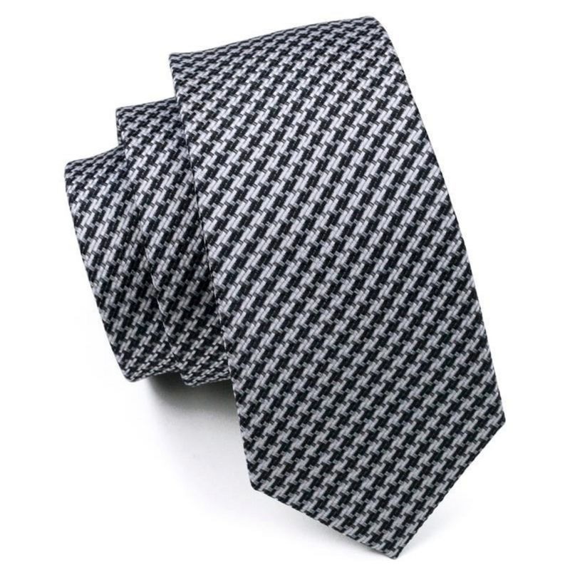 Men's Black And White Houndstooth Plaid 100% Silk Neck Tie With Matching Hanky And Cufflinks Set, 4 of 5