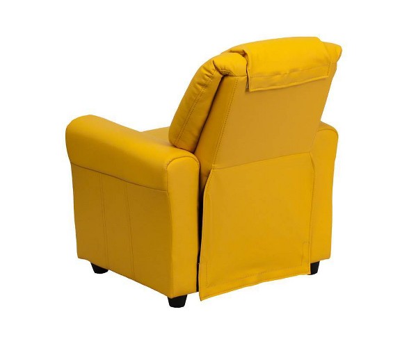 Contemporary Kids Recliner with Cup Holder and Headrest Vinyl Yellow - Riverstone Furniture