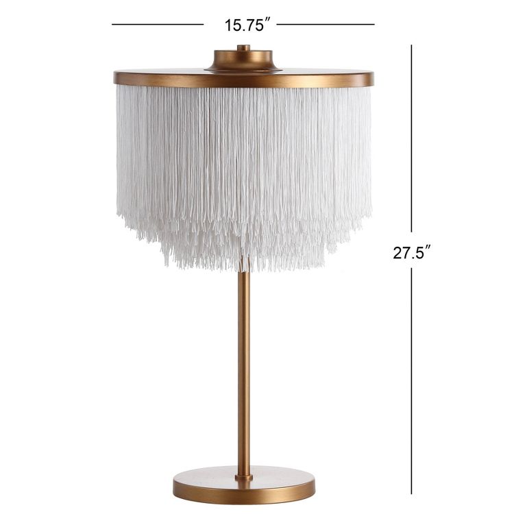 27.5" Fringed/Metal Coco Table Lamp (Includes LED Light Bulb) Gold - JONATHAN Y: Modern Design, Dual Sockets, UL Listed, 4 of 4