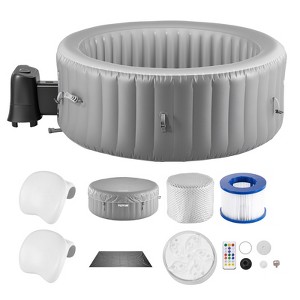 VEVOR Inflatable Hot Tub, 4 to 6 Person Capacity, 81.9 x 26in Round Portable Outdoor Spa, with 130 Soothing Jets, Headrest, LED Light, Cover,Grey - 1 of 4