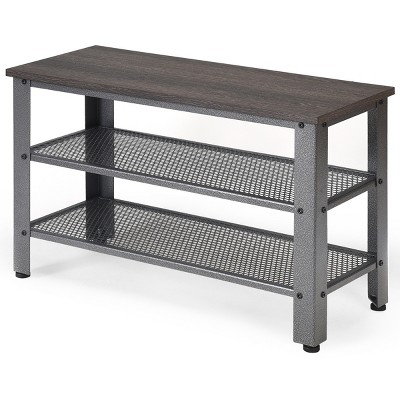Tangkula 3-Tier Industrial Shoe Rack Entryway Bench with Mesh Storage Shelf