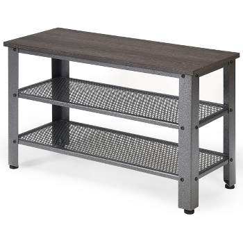 VASAGLE 3-Tier Shoe Rack Bench 39.4” Long 12 Pair of Shoes Shelves Storage  Bench with Metal Mesh Shelves and Seat for Entryway Rustic Brown and Black  