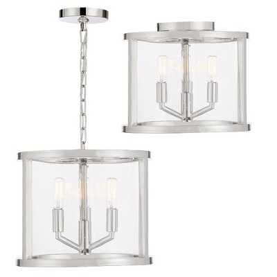 Devon Polished Nickel 3-Light LED Glass Drum Flush Mount