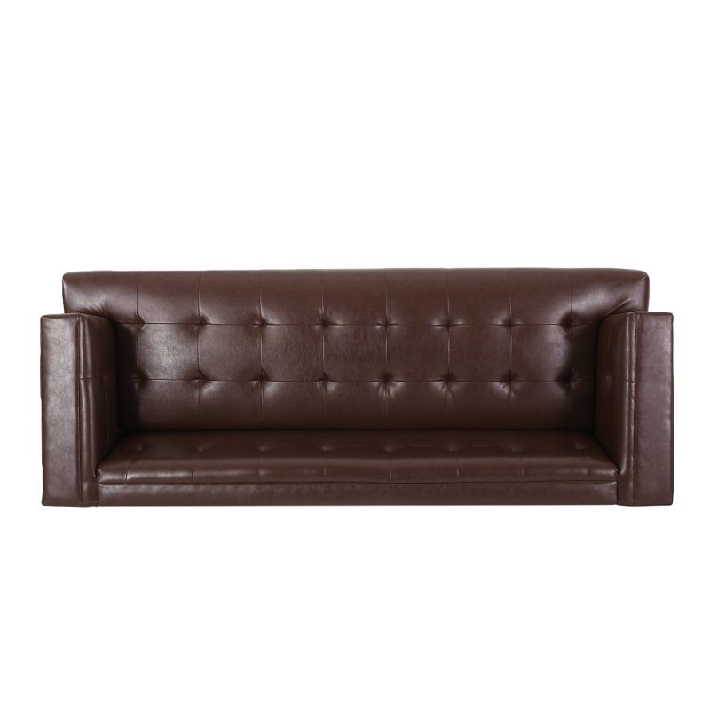 Raintree Mid Century Modern Faux Leather Tufted 3 Seater Sofa Dark Brown/Espresso - Christopher Knight Home, 5 of 11
