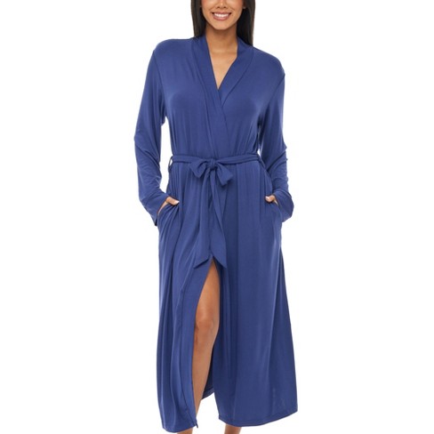 ADR Women's Classic Long Knit Robe with Pockets, Lightweight Bathrobe Navy  Blue Medium