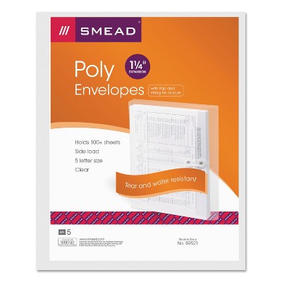 Smead Poly String & Button Booklet Envelope 11 5/8 x 9 3/4 x 1 1/4 Clear 5/Pack 89521