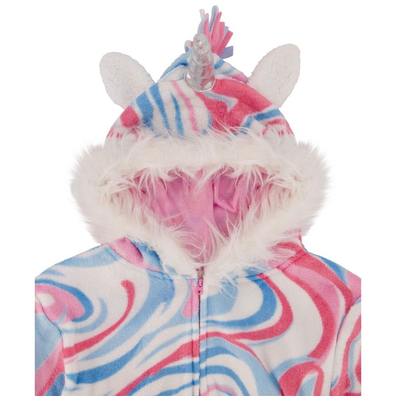 Sleep On It Girls Clouds & Rainbows Zip-Up Hooded Sleeper Pajama with Built Up 3D Character Hood, 3 of 9