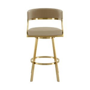 HomeRoots 30" Sand and Gold Faux Leather and Stainless Steel Low Back Bar Height Swivel Bar Chair - 1 of 4