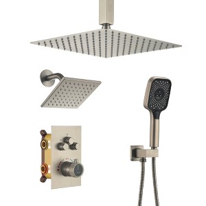 CASAINC 5-Spray Dual Shower Heads Ceiling Mount Fixed and Handheld Shower Head 2.5 GPM in Brushed Nickel 12 in. Thermostatic - 1 of 4