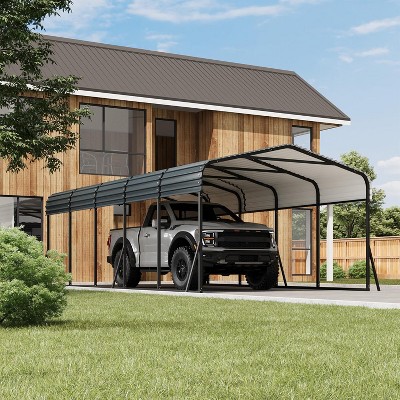 Durable Metal Carport with Galvanized Steel Roof, Outdoor Steel Shelter Kit for Cars, Trucks, Boats and Tractors