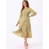 Allegra K Women's Floral Long Sleeve Wrap Tie Waist Ruffle Split Hem Boho Maxi Dress - 2 of 4