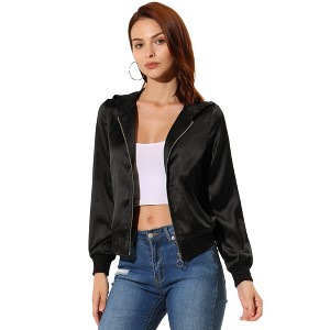 INSPIRE CHIC Women's Casual Zipper Front Satin Lightweight Bomber Jacket - 1 of 4