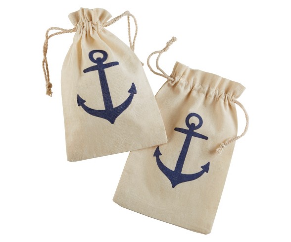 12ct Kate Aspen "Voyages" Anchor Muslin Favor Bag