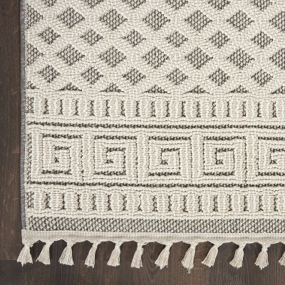 Ivory/Gray Geometric Braided Rectangular Synthetic Rug