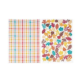C&F Home Fall Leaves & Plaid Printed & Woven Kitchen Towel Set of 2