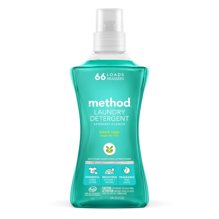 Method Beach Sage HE Concentrated Liquid Laundry Detergent 66 Loads - 53.5 fl oz: Dermatologist Tested, Ammonia-Free, Aluminum-Free, Phosphate-Free, 1 of 6