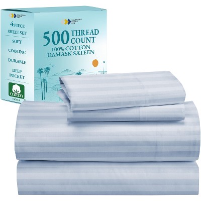 Luxury 500 Thread Count Bed Sheets Set - 100% Cotton Sateen Sheets Set, Soft, Cool & Breathable, Deep Pocket by California Design Den