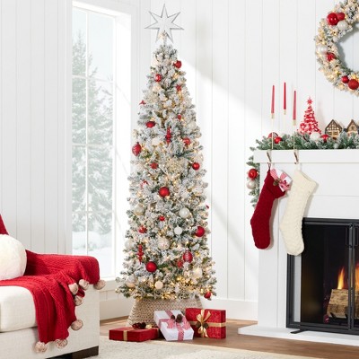 6ft White Snow-Flocked Pre-Lit Pencil Christmas Tree with PVC Branches