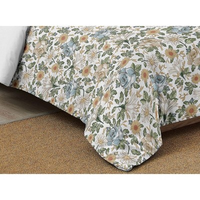 Sweet Jojo Designs Full/Queen Comforter Bedding Set Vintage Floral Blue Yellow and Gold 3pc — фото 6