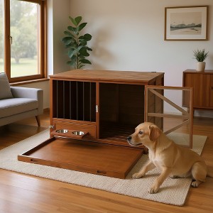 43in Dog Crate Furniture, Foldable Indoor Kennel with 360¡ã Rotating Feeder Multi-Functional End Table for Small & Medium Dogs,with Removable Tray - 1 of 1