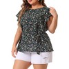 Agnes Orinda Women's Plus Size Crew Neck Floral Tie Waist Ruffle Flare Sleeve Blouses - image 2 of 4