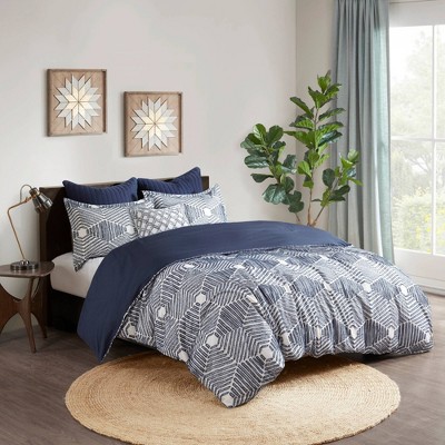 Navy Full Cotton Jacquard Reversible Bedspread Set
