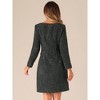 Allegra K Women's Square Neck Long Sleeve Elegant Cocktail Plaid Dress - 3 of 4