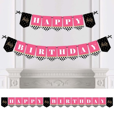 Big Dot of Happiness Chic 30th Birthday - Pink, Black and Gold - Birthday Party Bunting Banner - 30th Party Decorations - Happy Birthday