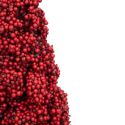 24" Red Berry Cone Potted Christmas Topiary with Wooden Base