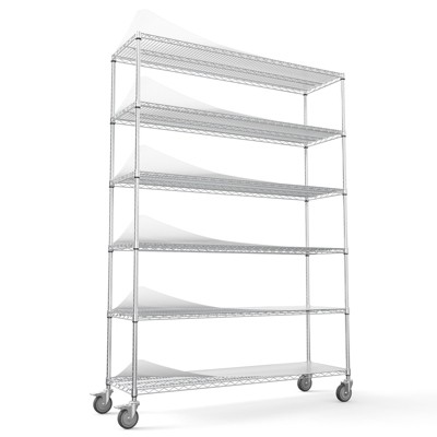 FONTOI 6 Tier Wire Shelving Unit, Height Adjustable Storage Racks with Wheels & Shelf Liners for Kitchen, Garage, Home, Chrome, 59.72"*82.24"*17.99"
