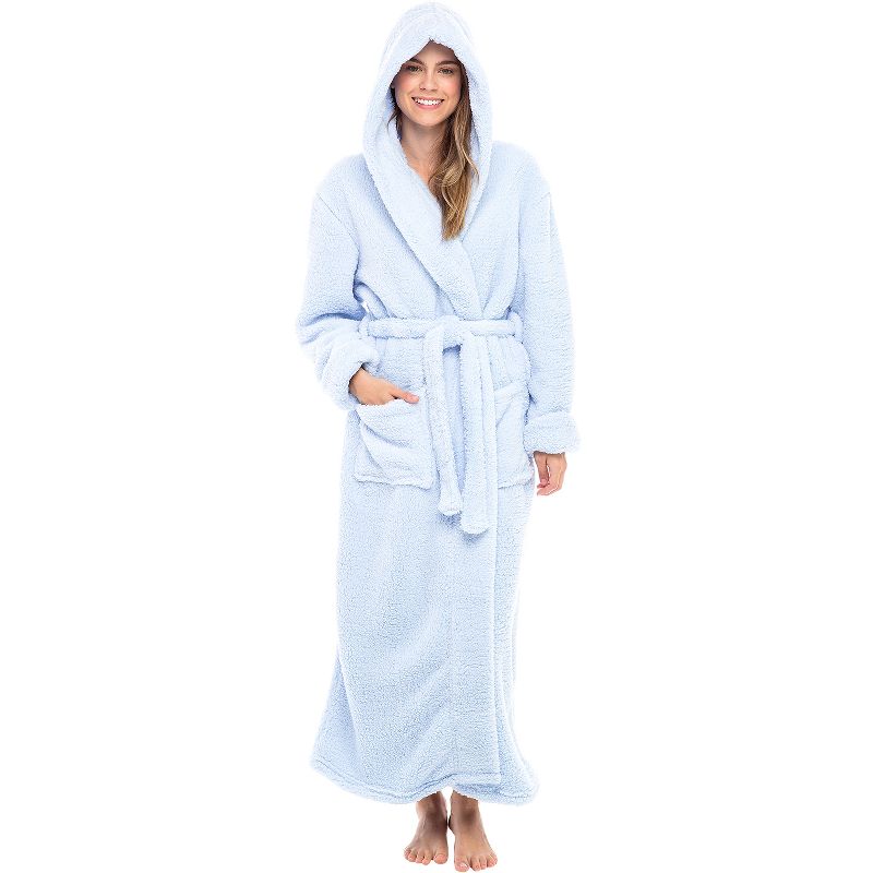 Women's Fuzzy Plush Fleece Bathrobe with Hood, Soft Warm Hooded Lounge Robe, 1 of 8