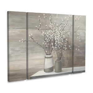 Trademark Fine Art -Julia Purinton 'Pussy Willow Still Life Gray Pots' Multi Panel Art Set Large 3 Piece - 1 of 2