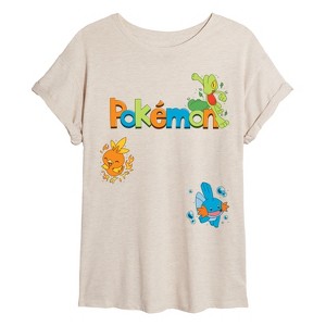 Women's - Pokémon - Treecko, Torchic, Mudkip Oversized Graphic T-Shirt - 1 of 4