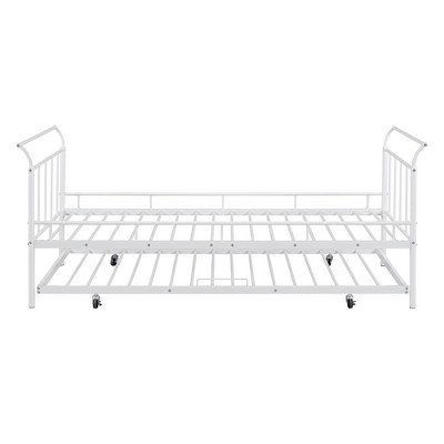Bellemave Twin Size Daybed with Trundle Twin, Heavy Duty Daybed with Curved Handle and Slats, Metal Daybed for Kids, Girls, Boys,  White