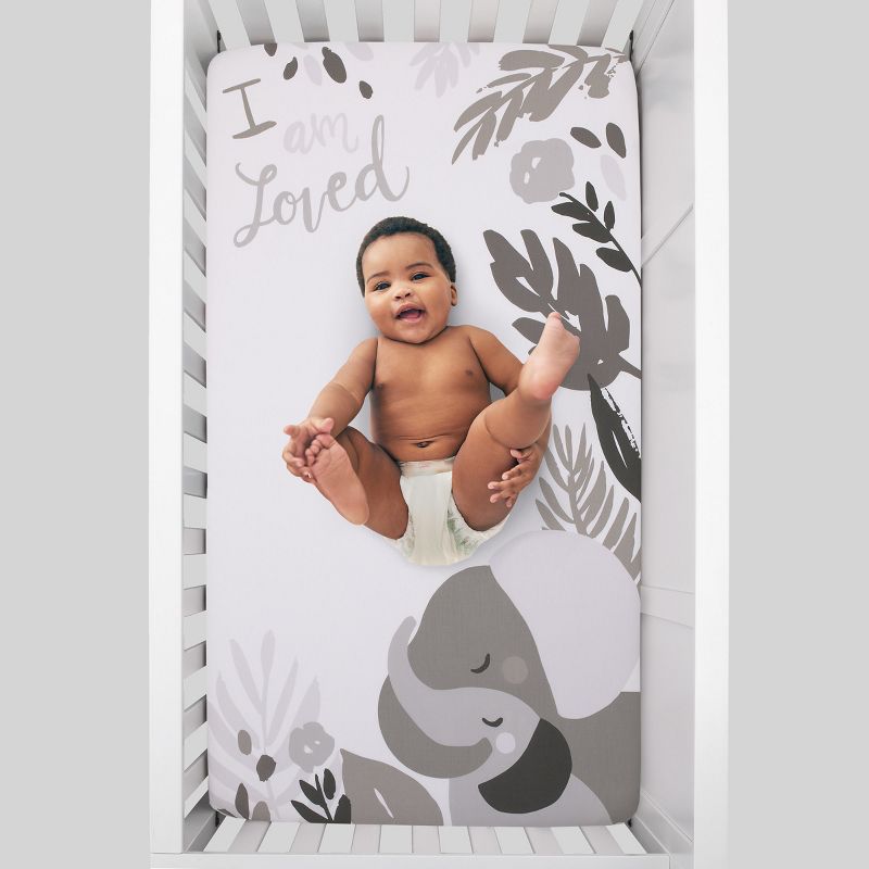 NoJo Elephant Hugs Grey and White I Am So Loved 100% Cotton Photo Op Fitted Crib Sheet, 2 of 5