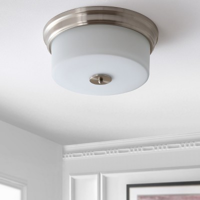 Contemporary 15'' Chrome & White Glass Flush Mount Ceiling Light
